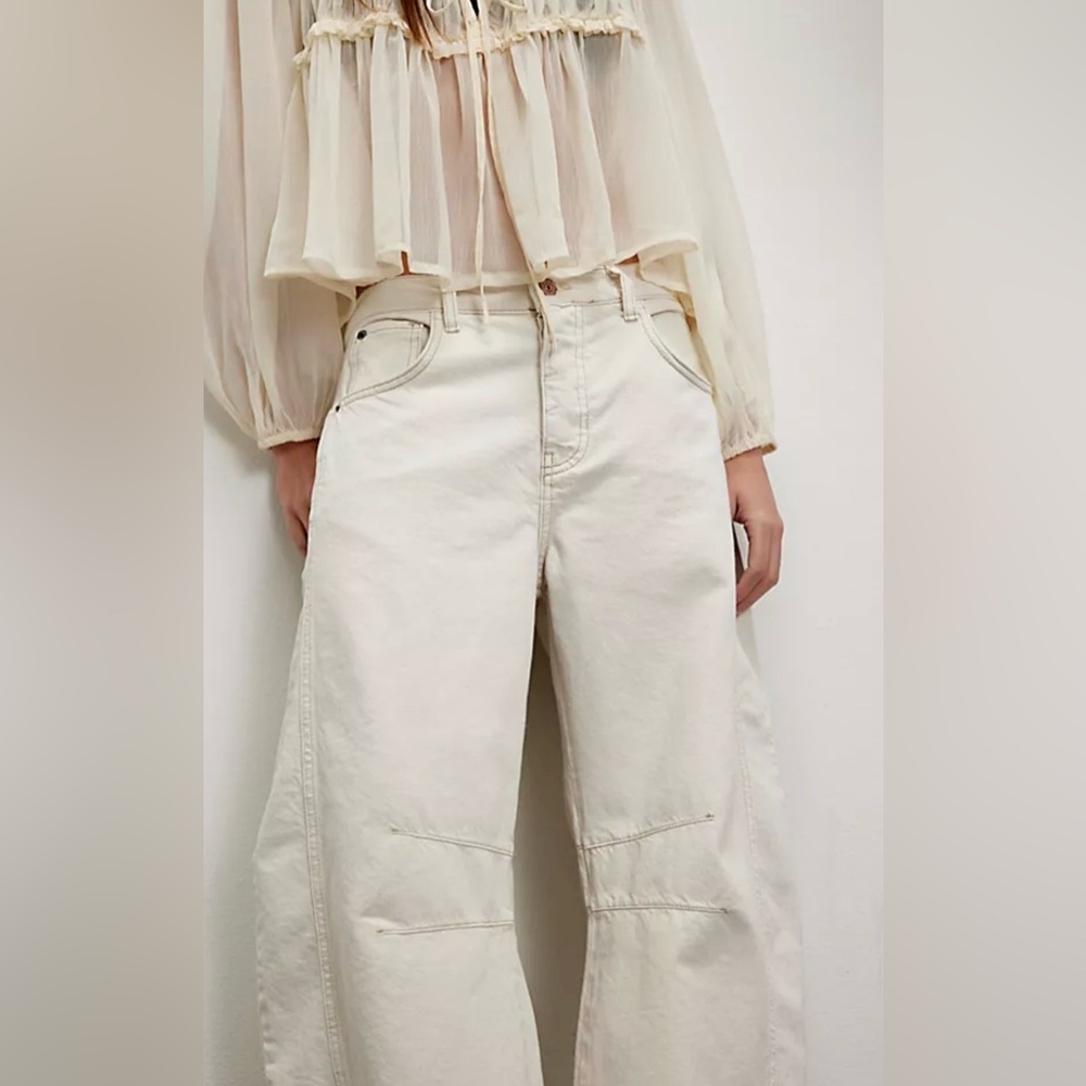Free People Cream Wide-Leg Jeans